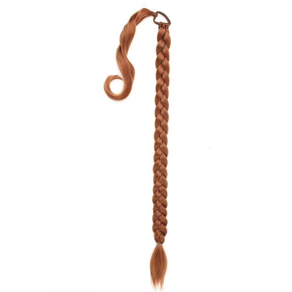 Ponytail Extensions Synthetic Boxing Braids Wrap Around Chignon Tail With Rubber Band Ombre Braid Hair Long Braided Ponytail