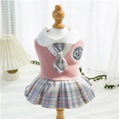 College Style Dog Dress for Small Dogs, Plaid Skirt, Pink,Blue,Green, Spring Dog Clothes, Cat, Chihuahua, XL