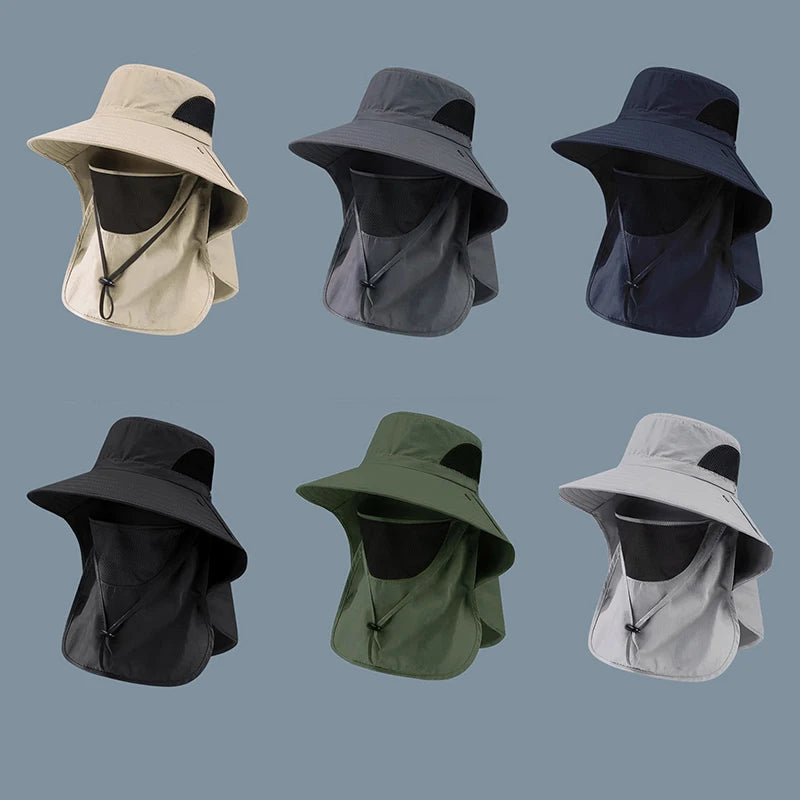 Outdoor Hunting Fishing Cap For Men Women Hiking Camping Visor Bucket Hat Neck Flap Fisherman Hat Summer Sun Hats UV Protection