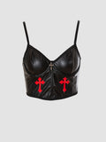 Gothic Leather  Corset Deep V Camisole Vest Punk Style Metal Decorated Spicy Girl Top Inner Outer Short Combo