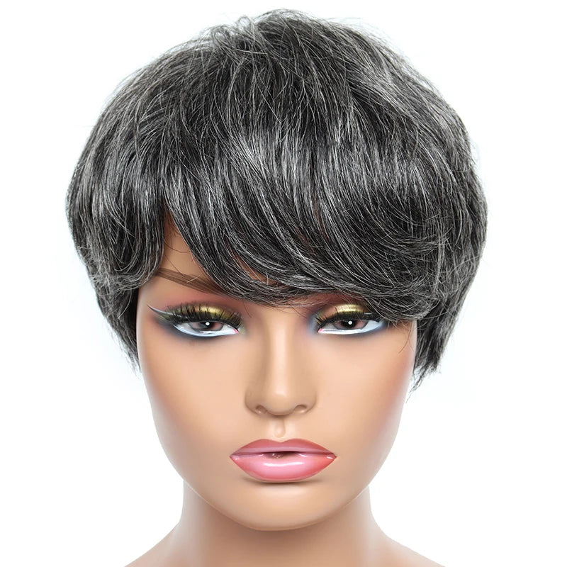 Short Bob Straight Human Hair Wigs  Full Machine Made Pixie Cut Wig With Bangs Cheap Wigs on Clearance Sale