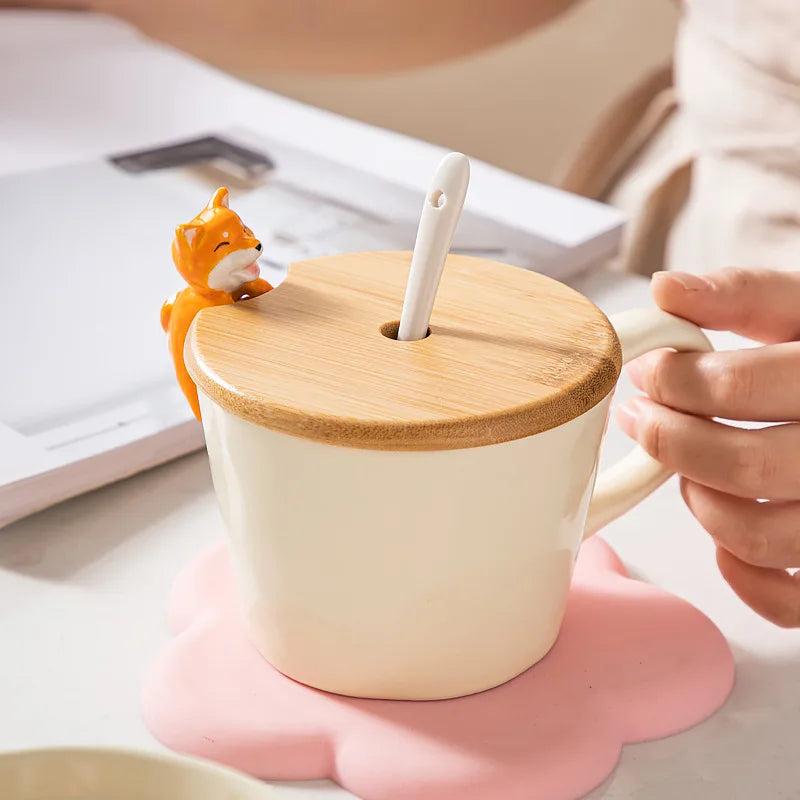Tea Dog Cat 3D Shaped Cup Cartoon Ceramic with Cover Cute Mug Coffee Cups Birthday Gift Dessert Milk Mugs Home Decoration Couple
