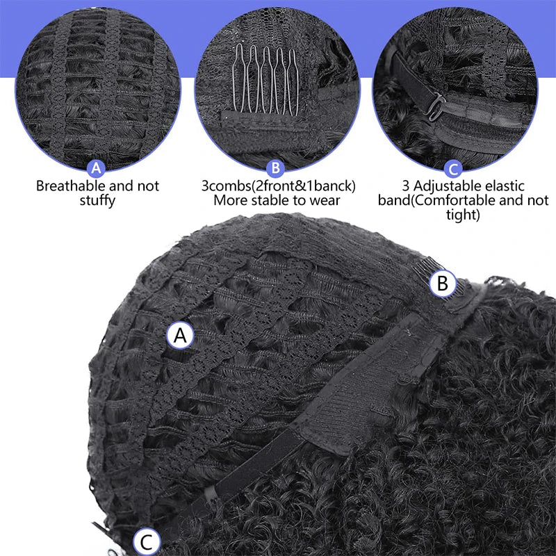 Short Kinky Curly Hair Wig for Black Women 12 Inch Afro High Puffy Curly Wigs With Bangs Synthetic Afro Kinky Curly Wig Cosplay