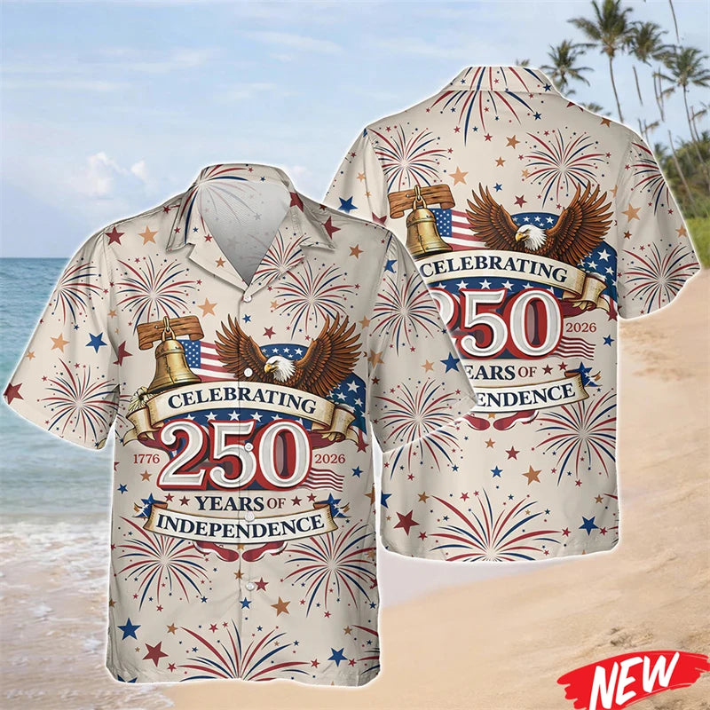 America 250 Years of Freedom Hawaiian Shirt Celebrating 250th Anniversary United States Short Sleeve 2026 New Lapel Shirts