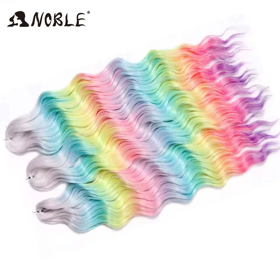 Noble 24 Inch Synthetic Hair Water Wave Braiding Hair Extensions Ombre Rainbow color Deep Wave Curl Twist Crochet Hair Extension
