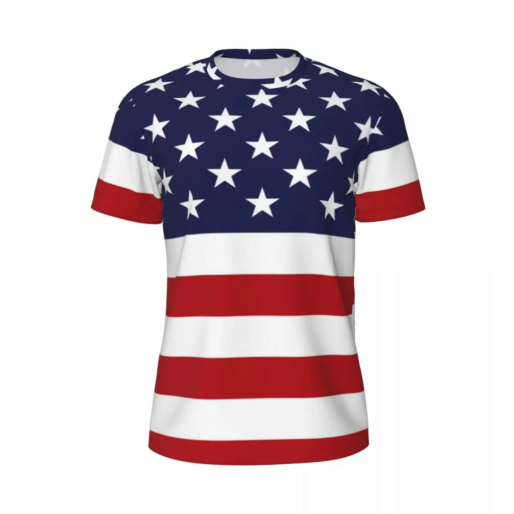 USA American Flag T-Shirt Male Star Print Patriotic Streetwear Running T-Shirts Breathable Beach Fashion Tees Oversize Tops