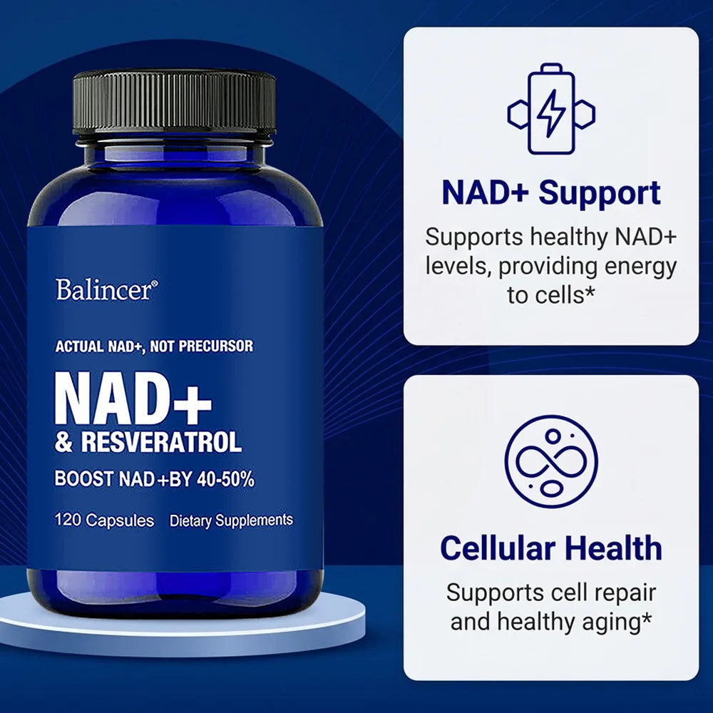 Resveratrol NAD+ Supplement - Support Cellular Health, Stamina & Healthy Aging, Supports DNA Repair and Healthy Metabolism