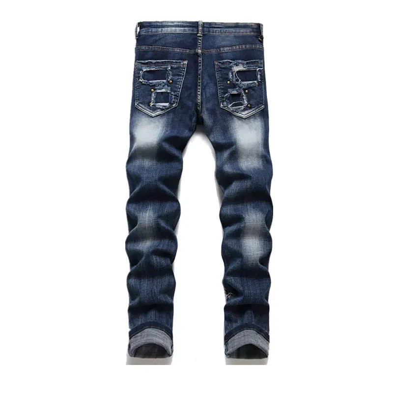 2025 Punk Y2K Style Rivet Design Black Slim Jeans Pants For Men Clothing Streetwear New Rock Cotton Long Trousers Ropa Hombre