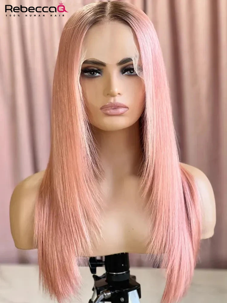 Pink Straight Lace Front Wigs 13x6x1 Lace Part Human Hair Wig For Women Transparent Lace Highlight Colored Brazilian Remy Hair