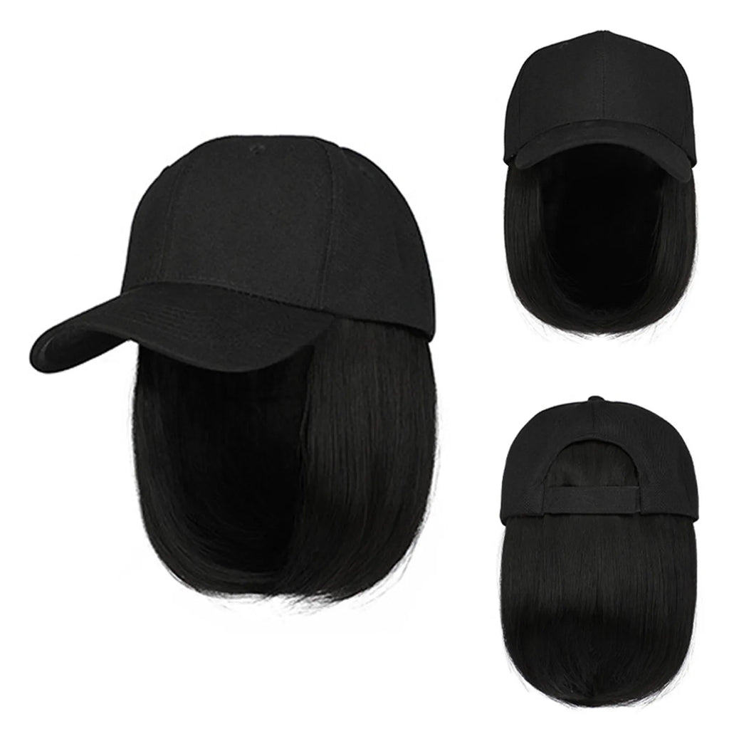 Short Straight Wigs Hat Women Wig Hat Hair Wig Cap Hip Hop Cap for Women Straight Baseball Bob Wig Bonnet Cool Punk Wigs
