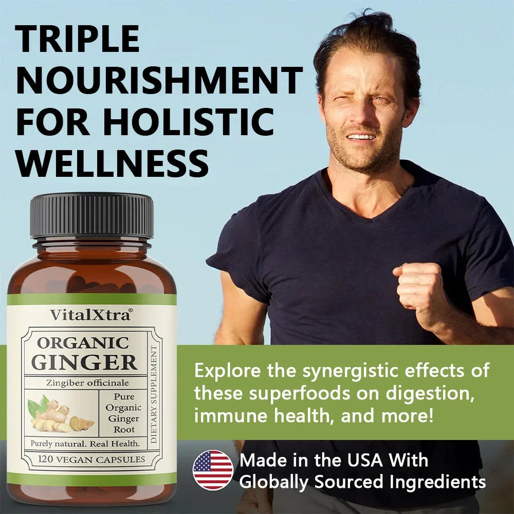 Ginger Supplement, Organic Ginger Root Capsules, 950 Mg, Improves Digestion and Absorption, 120 Vegan Capsules