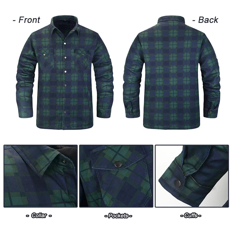 Winter Plaid Shirts For Mens Thick Green Checked Shirt Jacket Casual Long Sleeve Quilted Jackets Big And Tall EUR/US Size S-5XL