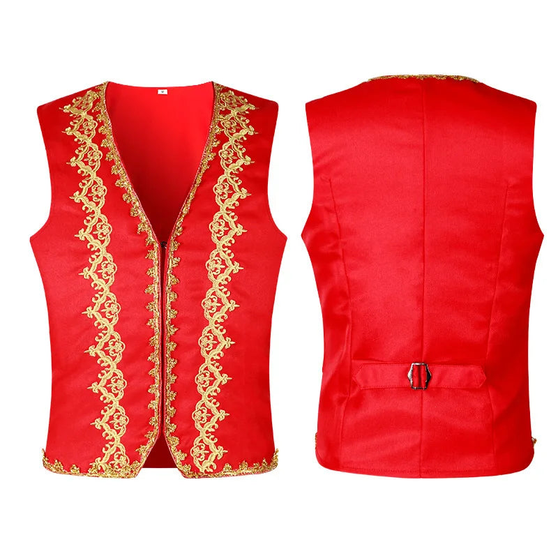 Medieval Men's Gothic Jackets Vintage Jacquard Waistcoats Steampunk Cosplay Costumes Double Breasted Slim Tuxedo Vests Tops Male