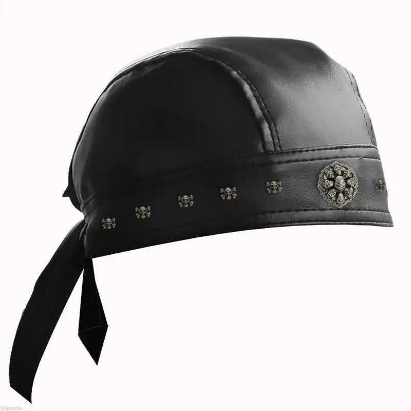 Black Leather Skull Bandana Motorcycle Helmet – Edgy Halloween Gift for Urban Biker Cosplay