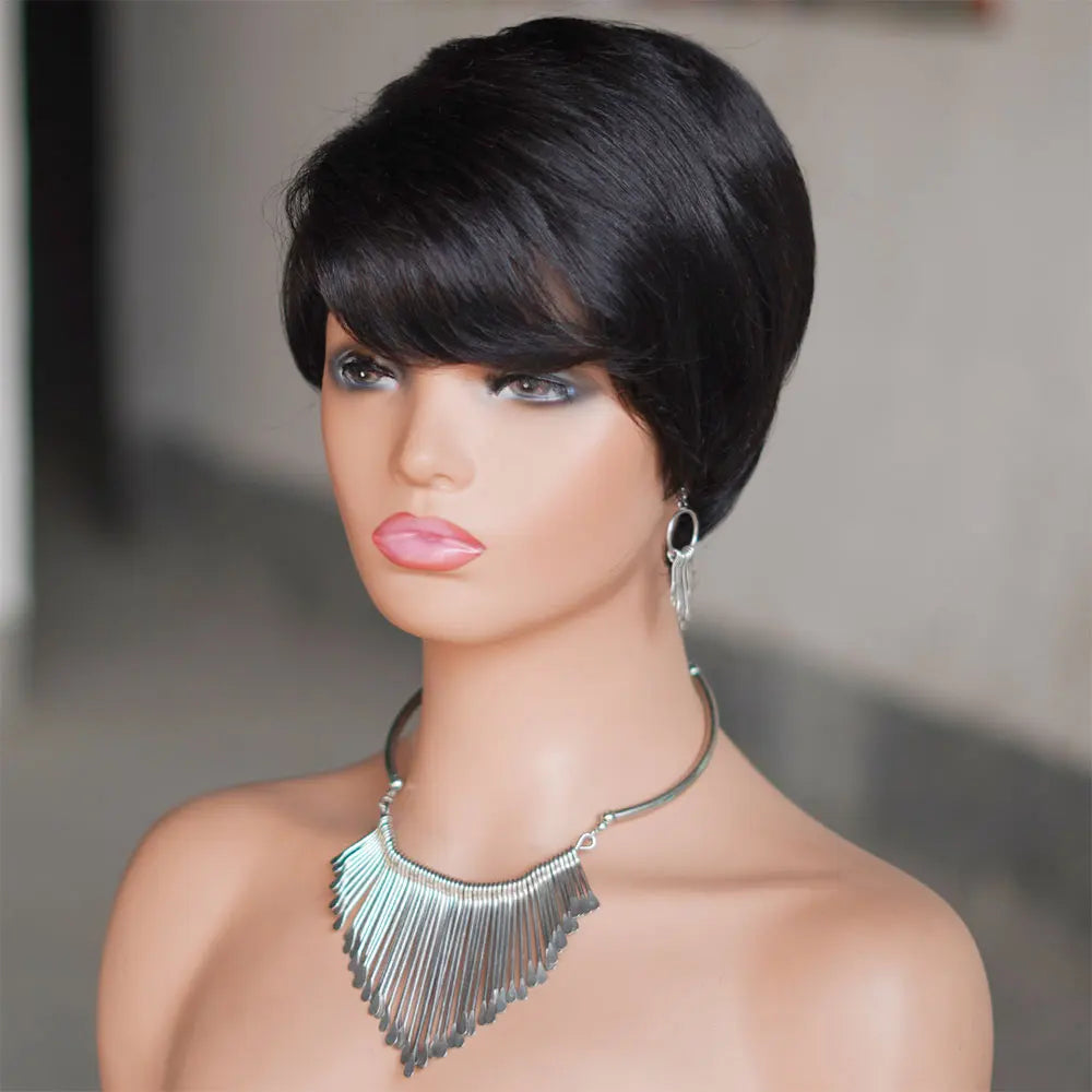 INS FACIN Short Bob Wigs None Lace Front Brazilian Remy Human Hair Wigs with Bangs Kinky Curly Wigs for Women 180% Density