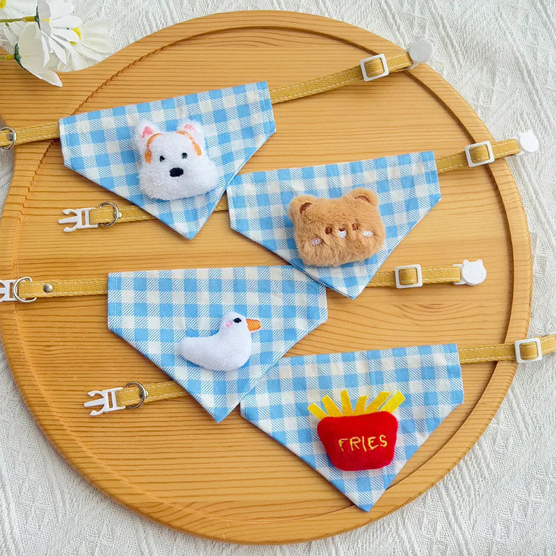 Dog Drool Bib Collar Pet Triangle Bib Cat Cartoon Bib Plaid Cute Outfit Dog Accessories For small Dogs