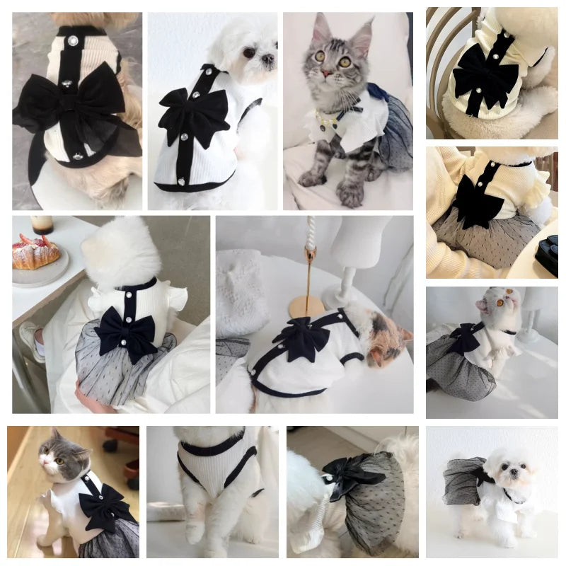 Dog Clothes for Small Dogs Dog Summer T-Shirt Pet Dog Skirt Black White Retro Dresses Puppy Costume Chihuahua Bichon Clothing