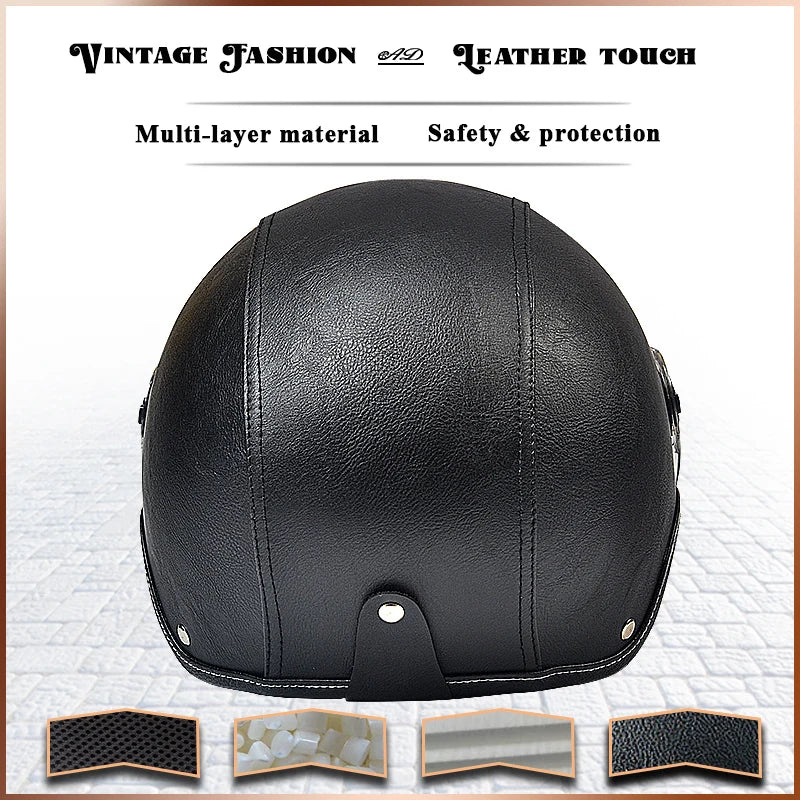 AD Retro Motorcycle Helmets with Harley Visor Leather Helmet for Man Electric Motorbike Vintage Protected Motor Safety Cap