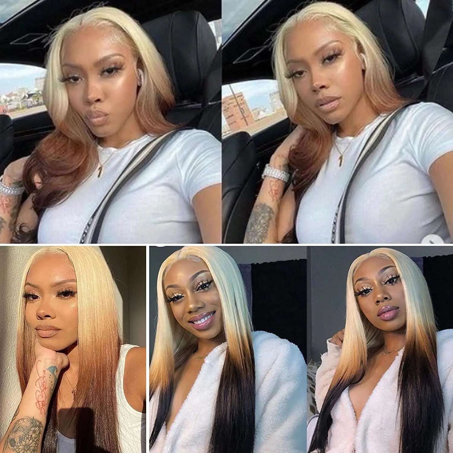 Ombre Blonde 13x6 Lace Front Wig Synthetic Wig Blonde 613 Roots With Black Ends Straight Transparent HD Lace Frontal Wig Cosplay