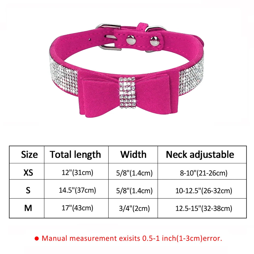 Bling Rhinestone Dog Collar Cute Bowknot Puppy Cat Collars Soft Padded Pet Necklace With Bowtie Warm For Small Dogs Chihuahua