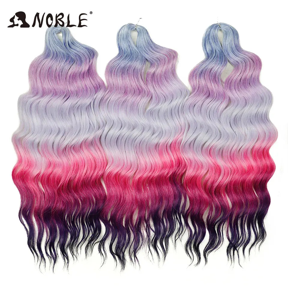 Noble 24 Inch Synthetic Hair Water Wave Braiding Hair Extensions Ombre Rainbow color Deep Wave Curl Twist Crochet Hair Extension