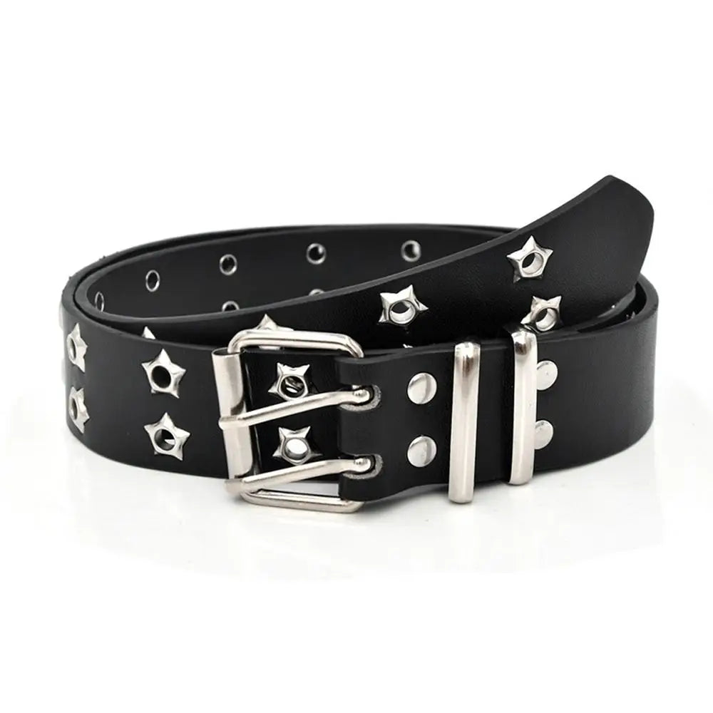 Punk Adjustable Star Hole Belt Accessories For Man Wide Side Women Waistband Waist Strap Korean Waist Belts Double Grommet Hole