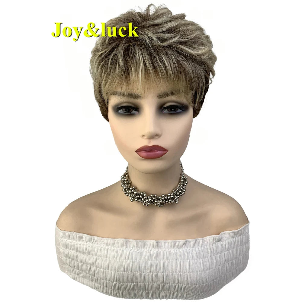Short Ombre Blonde Wig Synthetic Bob Straight Hair With Bangs Women Natural Daily Wear Wig
