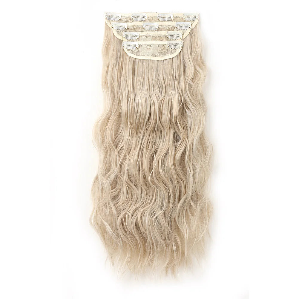 4Pcs/Set 16/20/24 Inch Synthetic Hair Clip In Long Wavy Thick Double Weft  Hair Extensions Hairpieces For Women