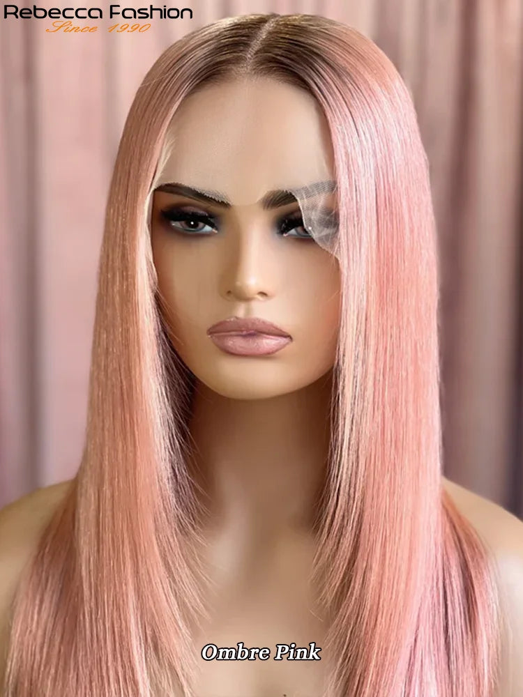 Pink Straight Lace Front Wigs 13x6x1 Lace Part Human Hair Wig For Women Transparent Lace Highlight Colored Brazilian Remy Hair