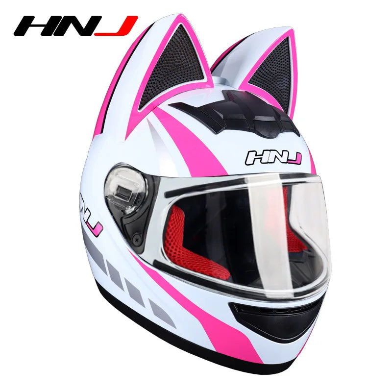 Capacete Casque Moto Motorcycle Full Face Helmet Women Moto Ear Helmets Personality Motorbike Helmet Cat Ear Helmet Motocross