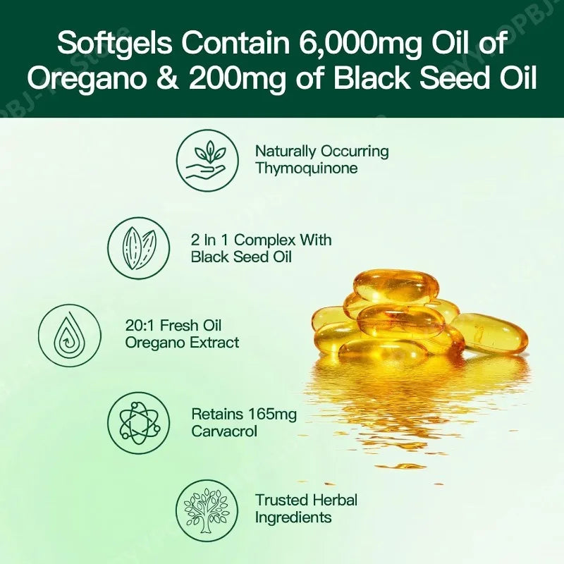Oil of Oregano with Black Seed Balanced Capsules Organic Softgels Carvacrol Thymoquinone Dietary Supplement for Wellness