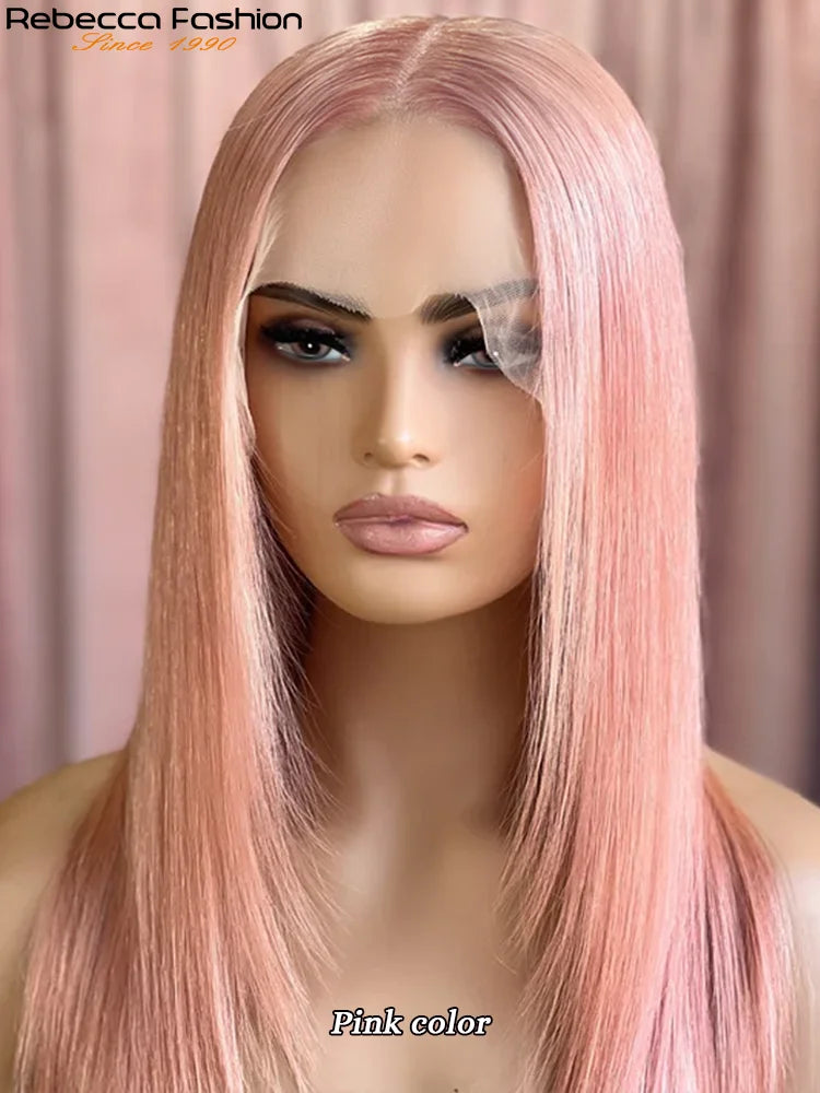 Pink Straight Lace Front Wigs 13x6x1 Lace Part Human Hair Wig For Women Transparent Lace Highlight Colored Brazilian Remy Hair