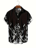 Flame Pattern Hawaiian Shirt Personality Hip Hop Gradient Fire Print Streetwear Skateboard Style Casual Lapel Short Sleeve Tops