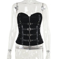 Goth Sexy Punk Leather Corset Crop Tops Camis Y2K Harajuku Aesthetic Black  Basic Tank Top Summer Women Grunge Emo Streetwear