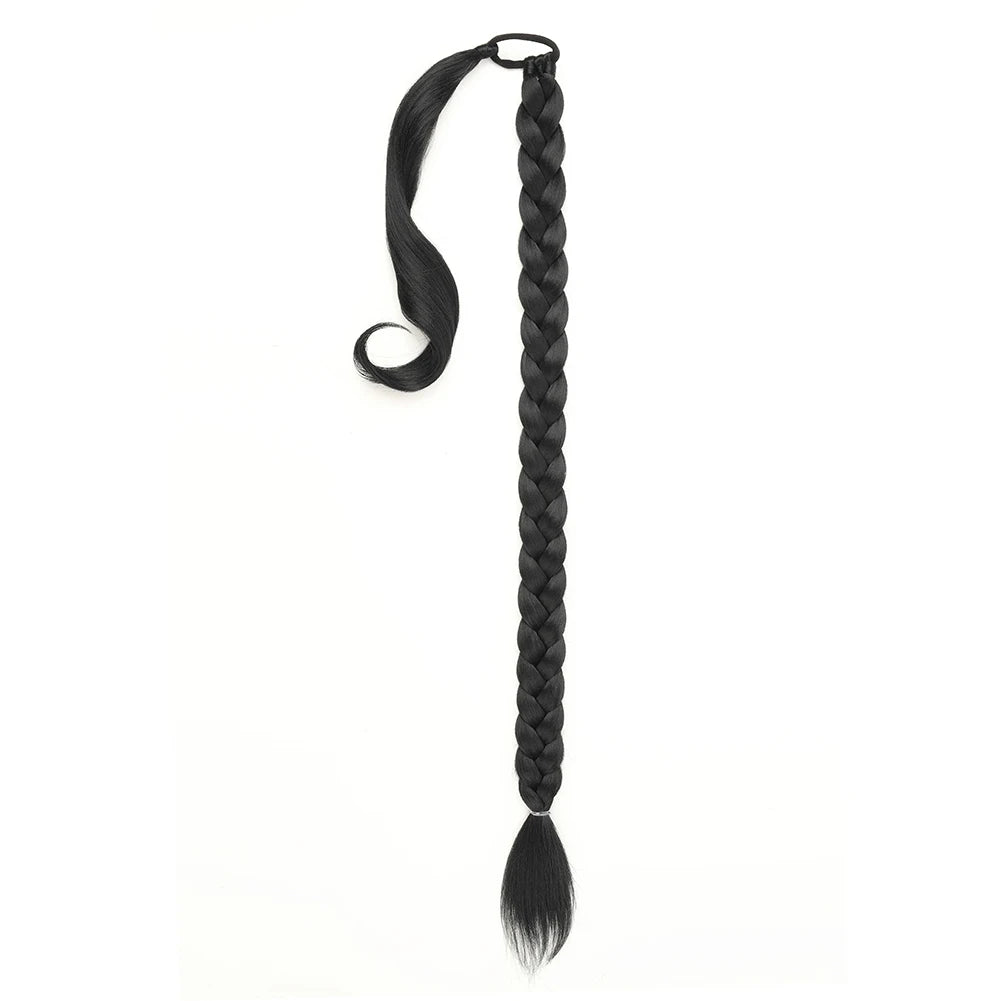 Ponytail Extensions Synthetic Boxing Braids Wrap Around Chignon Tail With Rubber Band Ombre Braid Hair Long Braided Ponytail