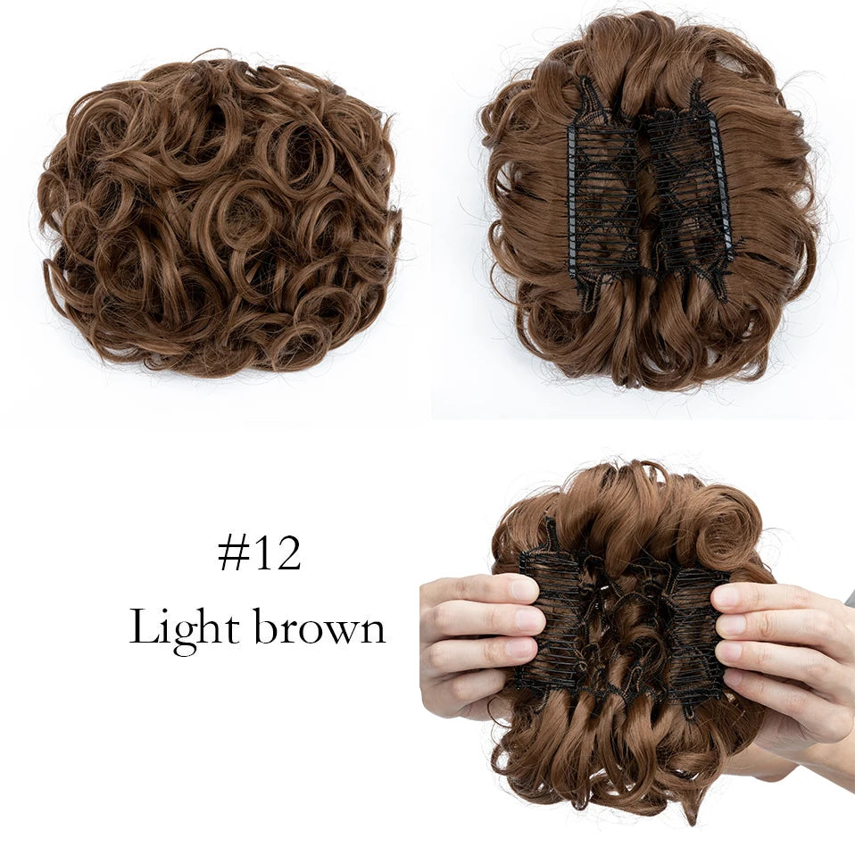 S-noilite Synthetic LARGE Comb Clip In Curly Hair Extension Chignon Hair Pieces Women Updo Cover Hairpiece Extension Hair Bun