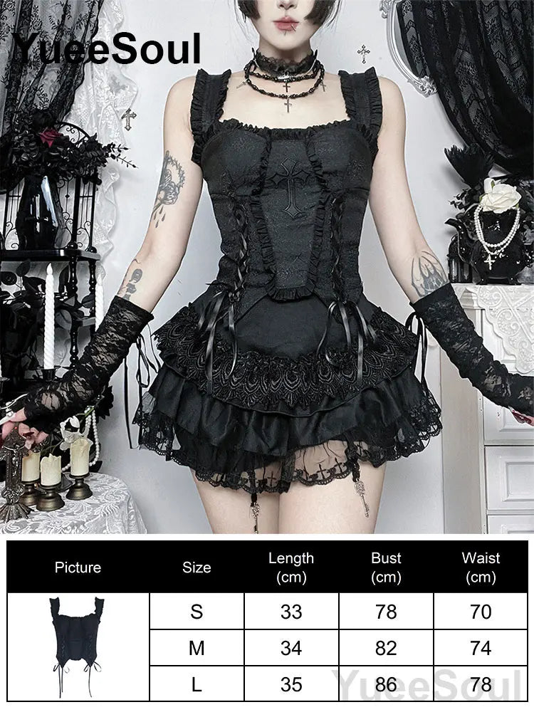 Gothic Crop Tops Black Lace Mesh Tanks Tops 2026 New Y2K Goth Punk Grunge Fairy Core Sexy Y2K Halloween 2000s Women Clothing