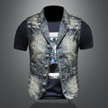 2024 Punk Embroidered Cowboy Waistcoat for Men Fashion Handsome Autumn New Personality Suit Collar Literary High Quality