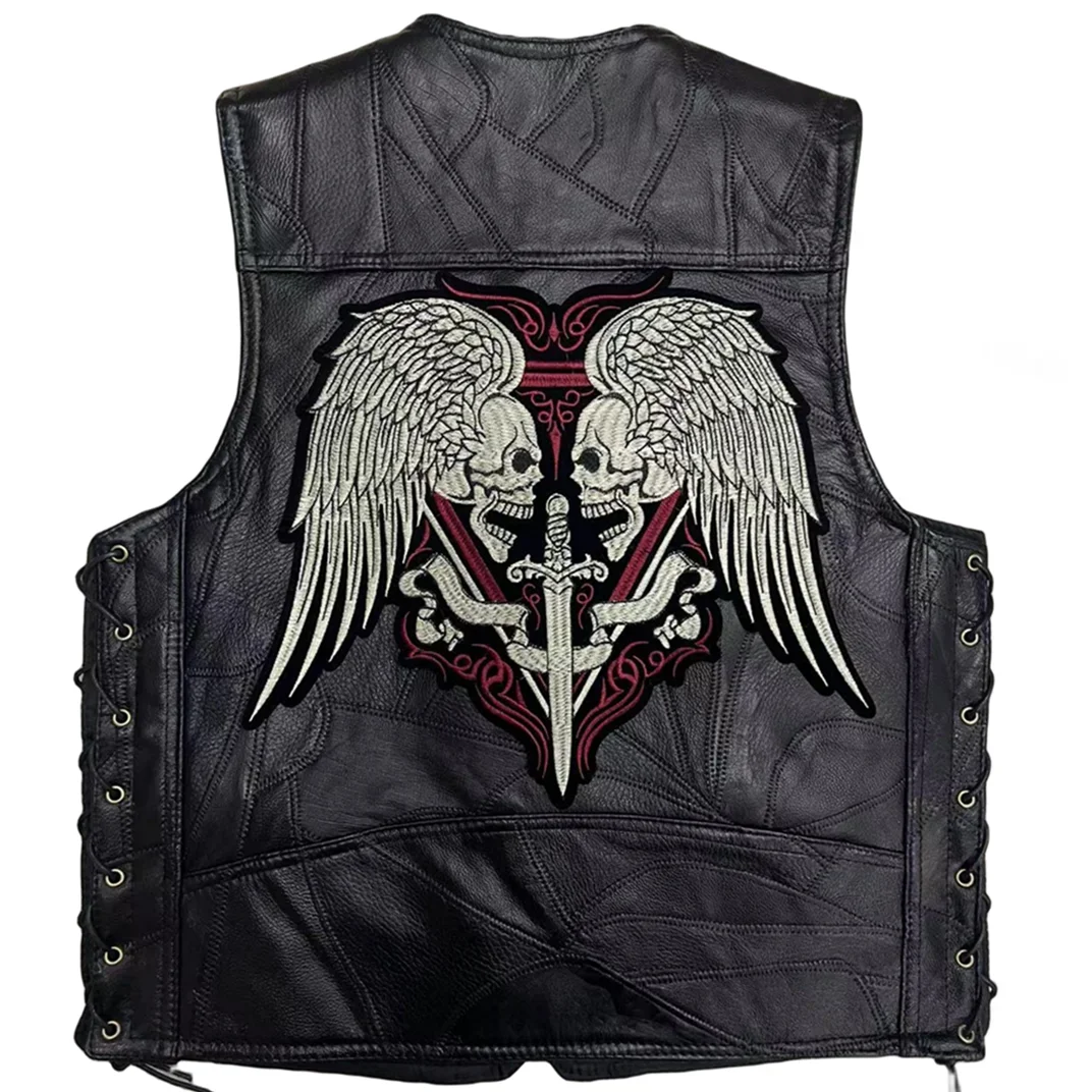 New Motorcycle Riding Leather Vest Embroidery Moto Sleeveless Jacket Waistcoat Street Fashion Biker Vests Punk Veste for Man