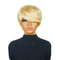 Women'S Short 613 Blonde Straight Bob Pixie Cut Human Hair Layered Wig With Bangs Full Machine Made Universal Wig For Daily Wear