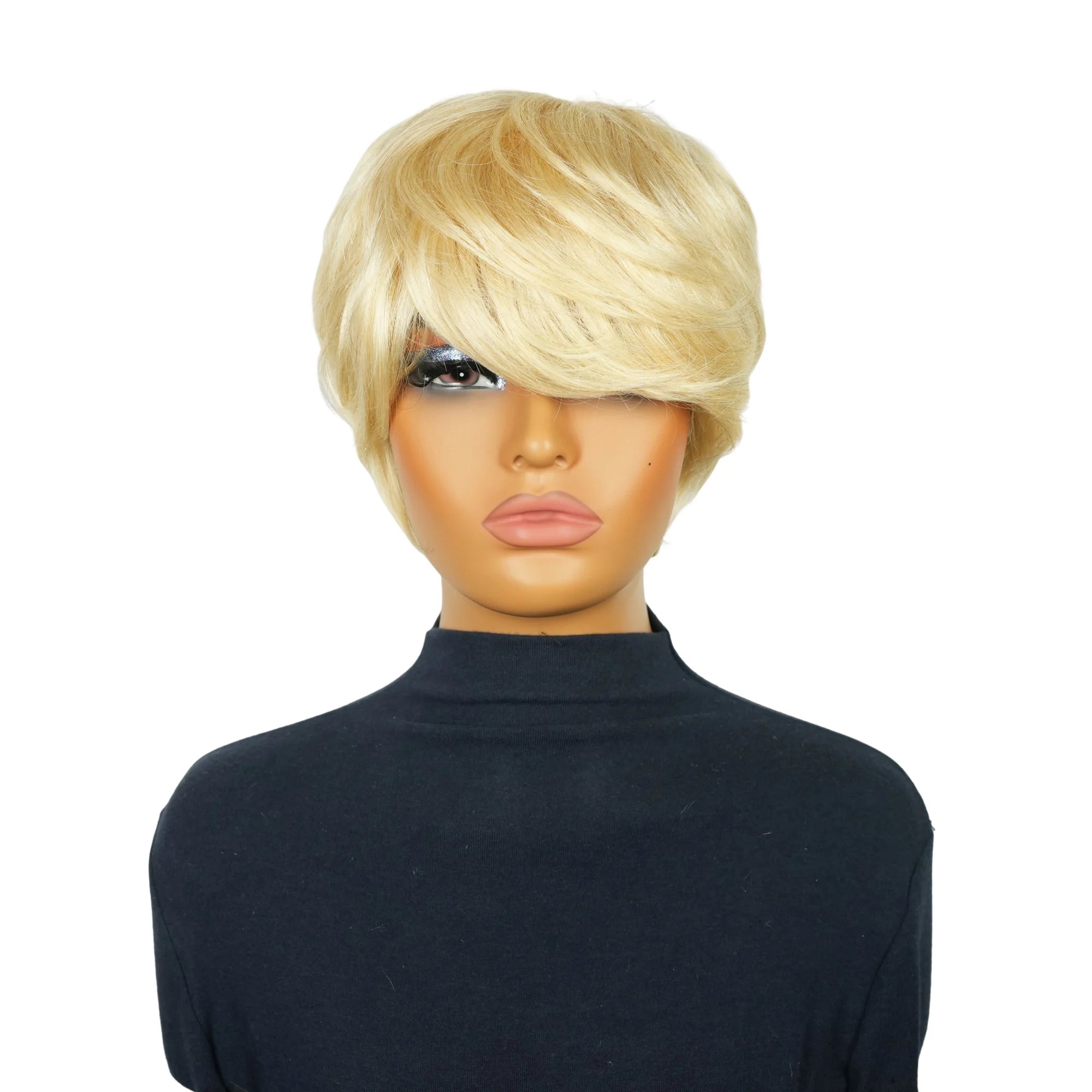 Women'S Short 613 Blonde Straight Bob Pixie Cut Human Hair Layered Wig With Bangs Full Machine Made Universal Wig For Daily Wear