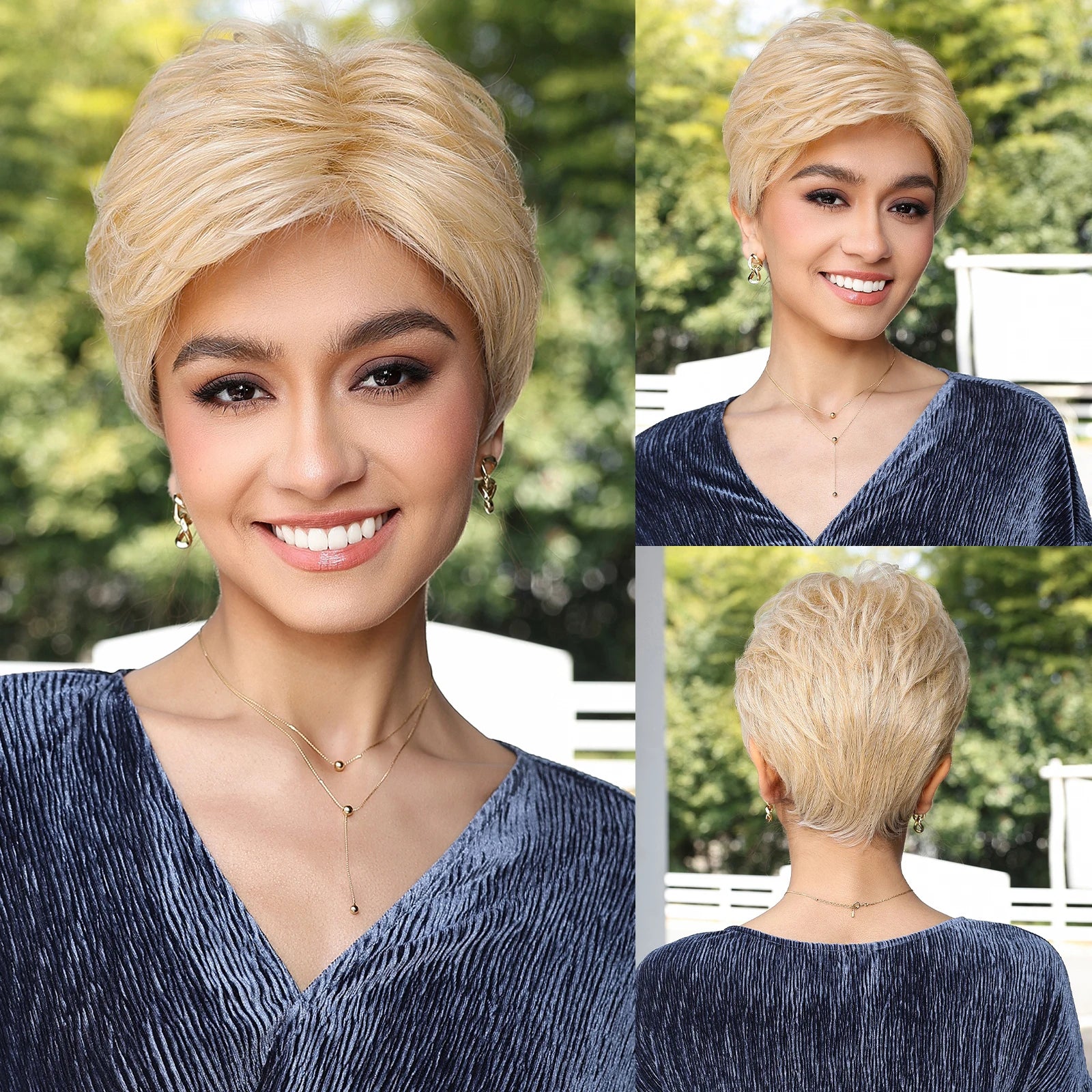 MONO Lace Frontal Synthetic Wigs Short Straight Bob Wig Highlight Gray Brown Blonde Mixed Wig for Women Daily wig Hear Resistant
