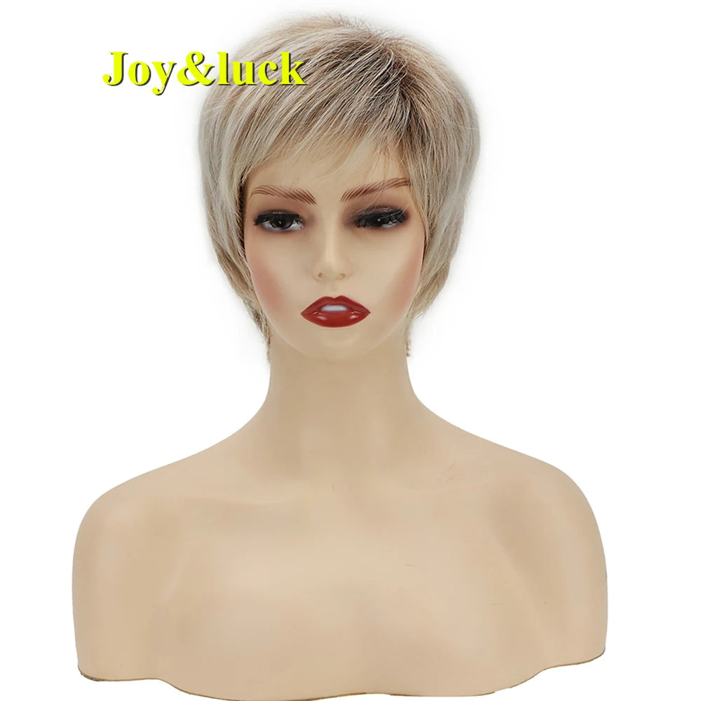 Short Ombre Blonde Wig Synthetic Bob Straight Hair With Bangs Women Natural Daily Wear Wig