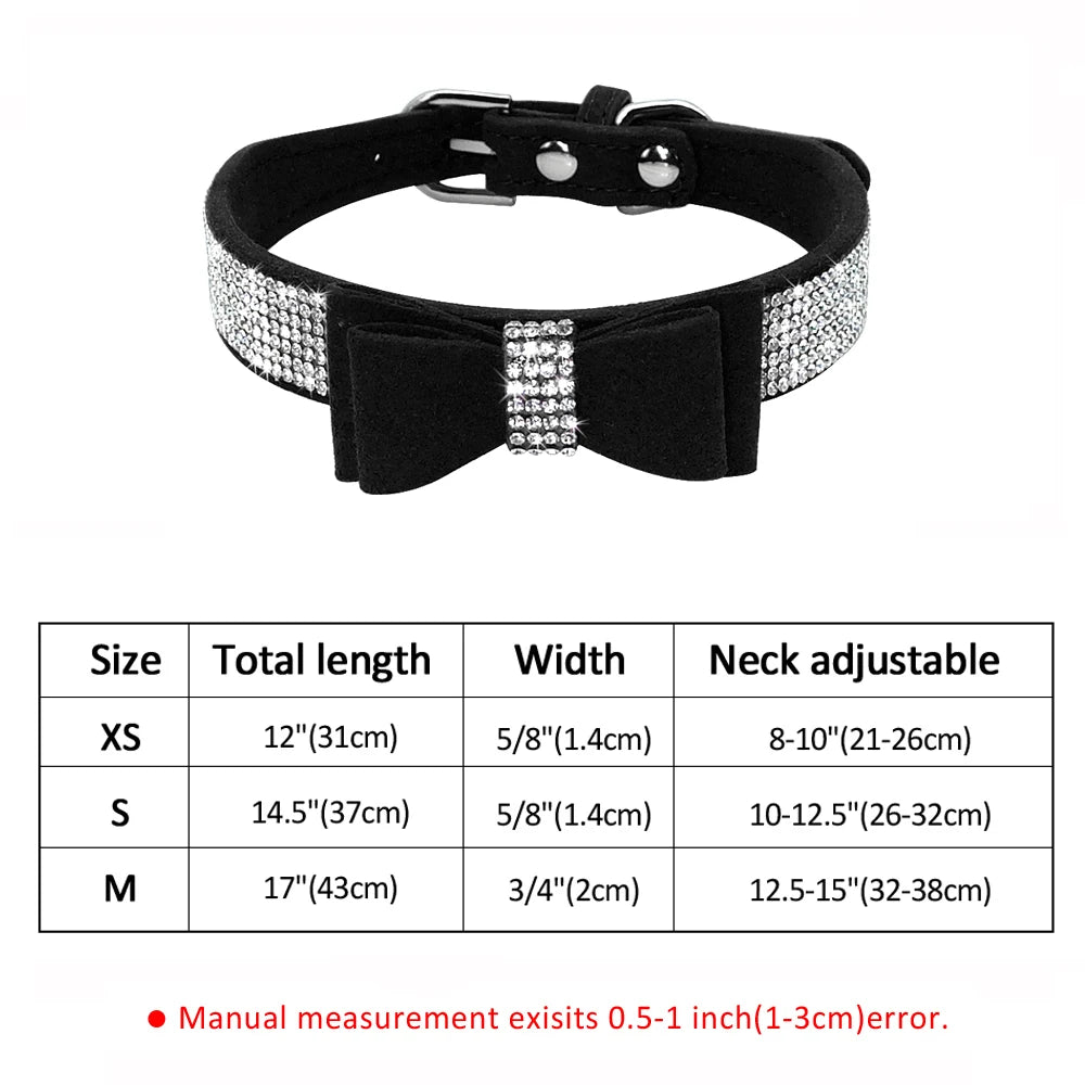 Bling Rhinestone Dog Collar Cute Bowknot Puppy Cat Collars Soft Padded Pet Necklace With Bowtie Warm For Small Dogs Chihuahua