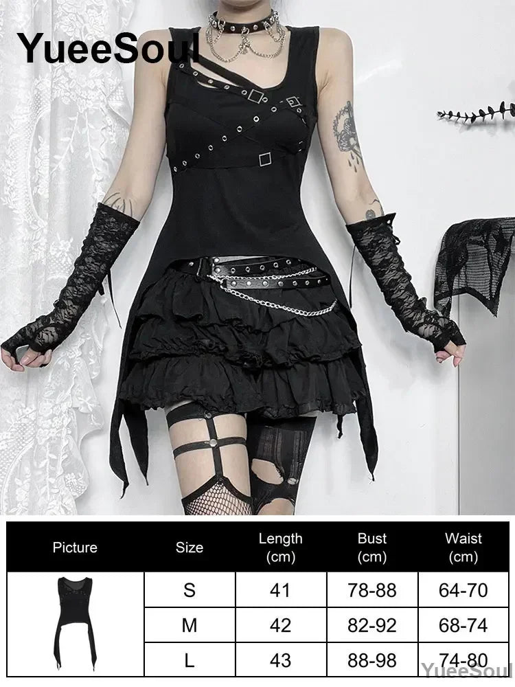 Gothic Crop Tops Black Lace Mesh Tanks Tops 2026 New Y2K Goth Punk Grunge Fairy Core Sexy Y2K Halloween 2000s Women Clothing