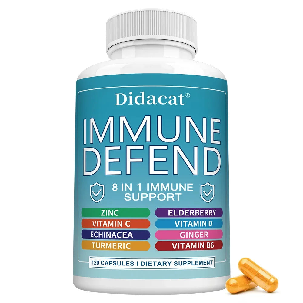 Advanced Immune Support, 8-in-1 Supplement, with Vitamin C, D, B6, Zinc, Elderberry, Turmeric, Ginger & Echinacea, Antioxidants