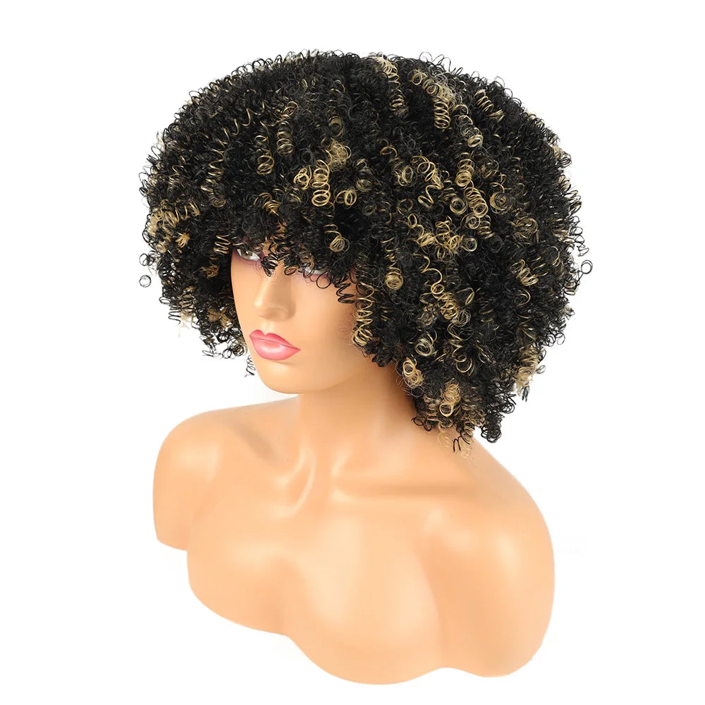 Synthetic Short Wig Afro Loose Curly Wigs For Black Women Short Curly Afro Wigs with Bangs Natural Curly Cosplay Party