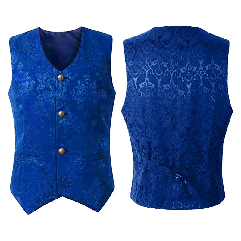 Medieval Men's Gothic Jackets Vintage Jacquard Waistcoats Steampunk Cosplay Costumes Double Breasted Slim Tuxedo Vests Tops Male