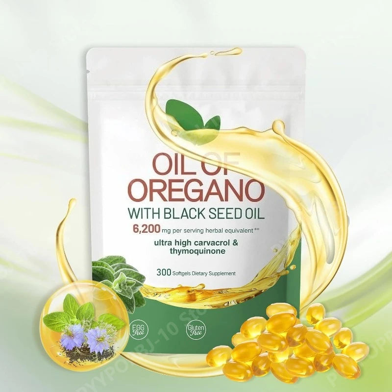 Oil of Oregano with Black Seed Balanced Capsules Organic Softgels Carvacrol Thymoquinone Dietary Supplement for Wellness