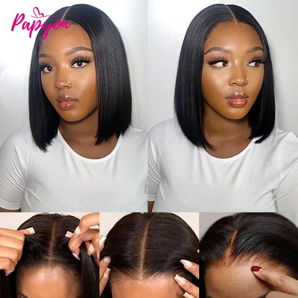 2026 new Short Straight Bob Wig, Glue-Free, Ready-to-Wear Real Hair Wig, Elastic Drawstring Upgraded Version